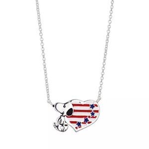 Unwritten Peanuts Silver Plated Snoopy Americana Heart Pendant Necklace New